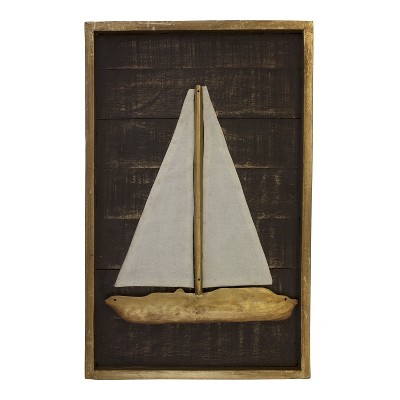 Beachcombers Pine Wood Wall Decor Decoration with Boat