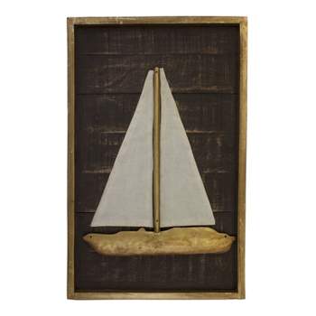 Beachcombers Pine Wood Wall Decor Decoration with Boat