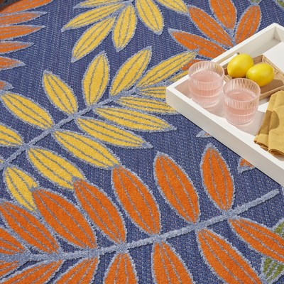 Navy Multicolor Floral Synthetic Rectangular 6' x 9' Rug
