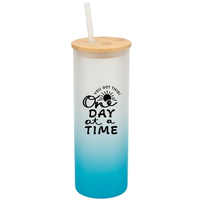 Elanze Designs You Got This One Day At A Time Sun Wrap-Around Design 25 Ounce Frosted Gradient Glass On-The-Go Coffee Travel Skinny Tumbler Mug Cup,