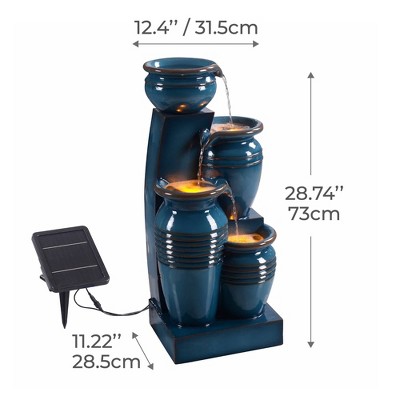 Teal Blue Polyresin 4-Tier Solar Powered Water Fountain with LED Lights