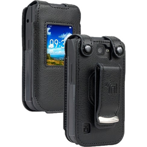 Nakedcellphone [Black Vegan Leather] Form-Fit Case Cover with [Built-in Screen Protection] and [Metal Belt Clip] for LG Classic Flip Phone (L125DL)