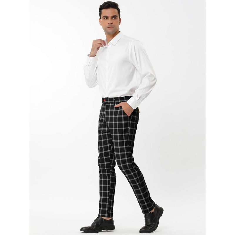 Lars Amadeus Men's Plaid Casual Slim Fit Flat Front Business Checked Dress Trousers, 4 of 7