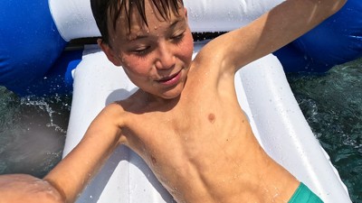 Blue and White Inflatable Vinyl Water Slide
