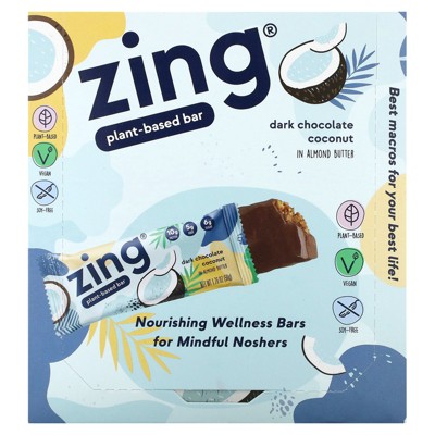 Zing Bars Plant-Based Bar, Dark Chocolate Coconut In Almond Butter, 12 Bars, 1.76 oz (50 g) Each