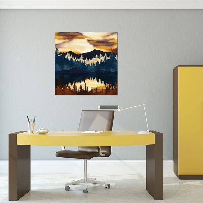 26" Square Fall Sunset Canvas Art with Pine Wood Frame