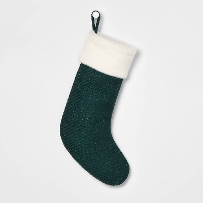 Blended Tweed Christmas Stocking Green with Faux Fur Cuff - Wondershop™