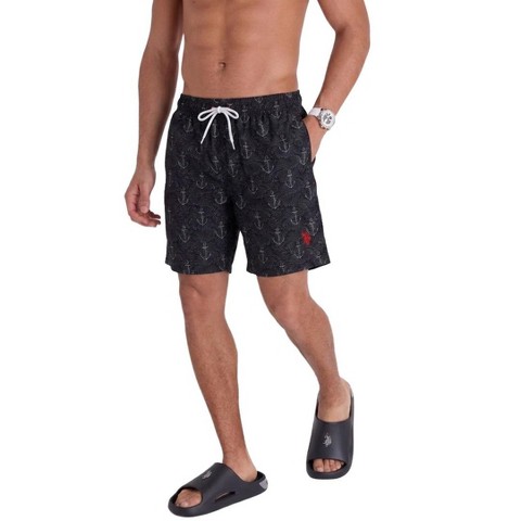 U.S. Polo Assn. U.S. Polo Assn. Men's Anchor Print Swim Trunk Black Large
