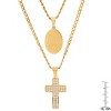 Steeltime Men's stainless steel and simulated diamonds double layered cross and our Lady of Guadalupe pendant. Color Options: Silver, Gold - 3 of 4