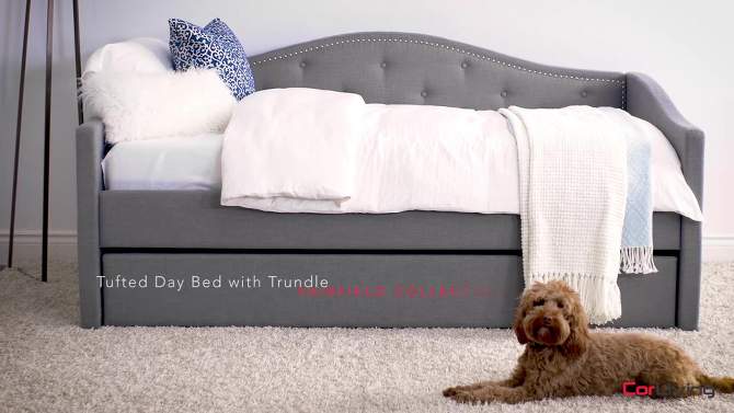 Twin Fairfield Tufted Fabric Day Bed with Trundle Light Gray - CorLiving, 2 of 7, play video