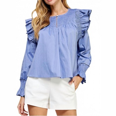 Women's Long Sleeve Contrast Edge Ruffle Top - Strut & Bolt S