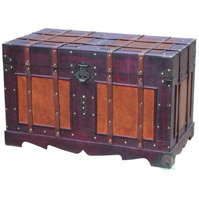 Large Antique Style Wooden Steamer Trunk with Distressed Finish