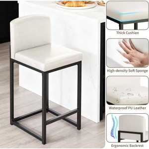 2Pcs Modern Bar Stools, Faux Leather Upholstered Height 24.8in Counter Chairs with Back & Adjustable Non-slip Feetpad for Kitchen Island - 1 of 4