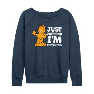 Women's - Garfield - Pretend Im Listening Lightweight French Terry Wide Neck Long Sleeve Shirt - 1 of 4