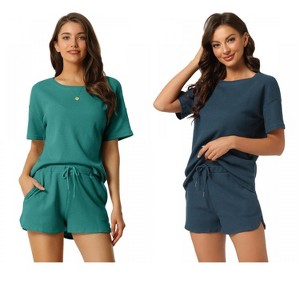 INSPIRE CHIC Women's 2 Pcs Lounge Sets Waffle Outfits T-shirt and Shorts Loungewear Sweatsuits Pajama Sets - 1 of 4