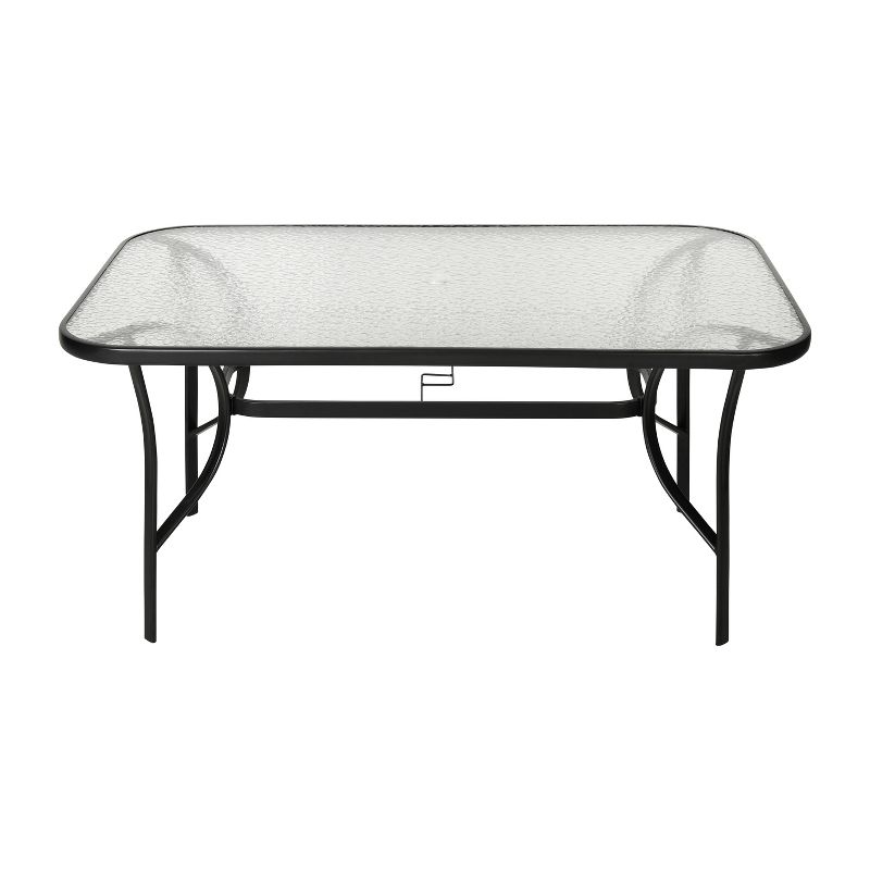 Flash Furniture Tory Commercial Grade Patio Table with Tempered Glass Top with Umbrella Hole and Steel Tube Frame, 3 of 13
