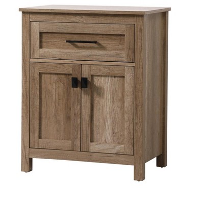 Natural Oak Freestanding Bathroom Cabinet with Black Hardware