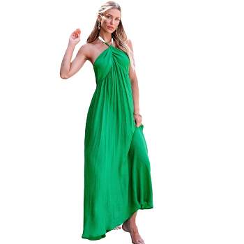 Women's Kelly Green Halterneck Twist Maxi Cover-Up - Cupshe