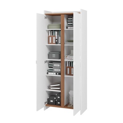 Ratzer White and Brown Mid-Century Modern Storage Cabinet
