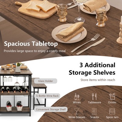 Rustic Brown and Black 3-Piece Dining Table Set with Storage