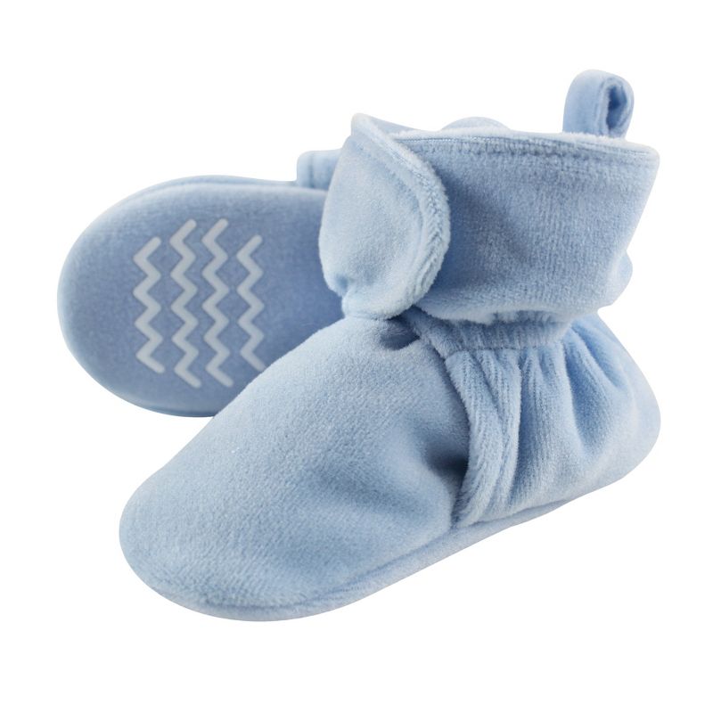 Hudson Baby Infant and Toddler Boy Cozy Velour Booties, Light Blue, 1 of 3
