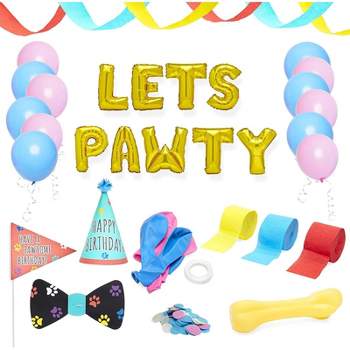 Blue Panda 25-Piece Lets Pawty Dog Puppy Birthday Party Decorations Supplies - Streamer, Balloon, Bow Tie, Hat