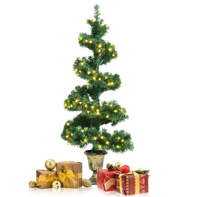 4FT Pre-lit Spiral Artificial Christmas Entrance Tree w/ Lights & Retro Urn Base