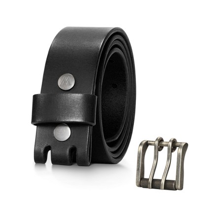 Wrangler Men's Double Perf Genuine Leather Belt, 38mm Casual Belt with Removable Double-Prong Roller Buckle