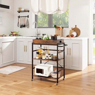 Rustic Brown and Black 3-Tier Bar Cart with Detachable Tray