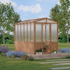 8x13FT Greenhouse Kit with Pergola, Wooden Greenhouse with Cedar Frame, Greenhouses with Roof Vent, Wood and Polycarbonate Walk-in Greenhouses - 1 of 4