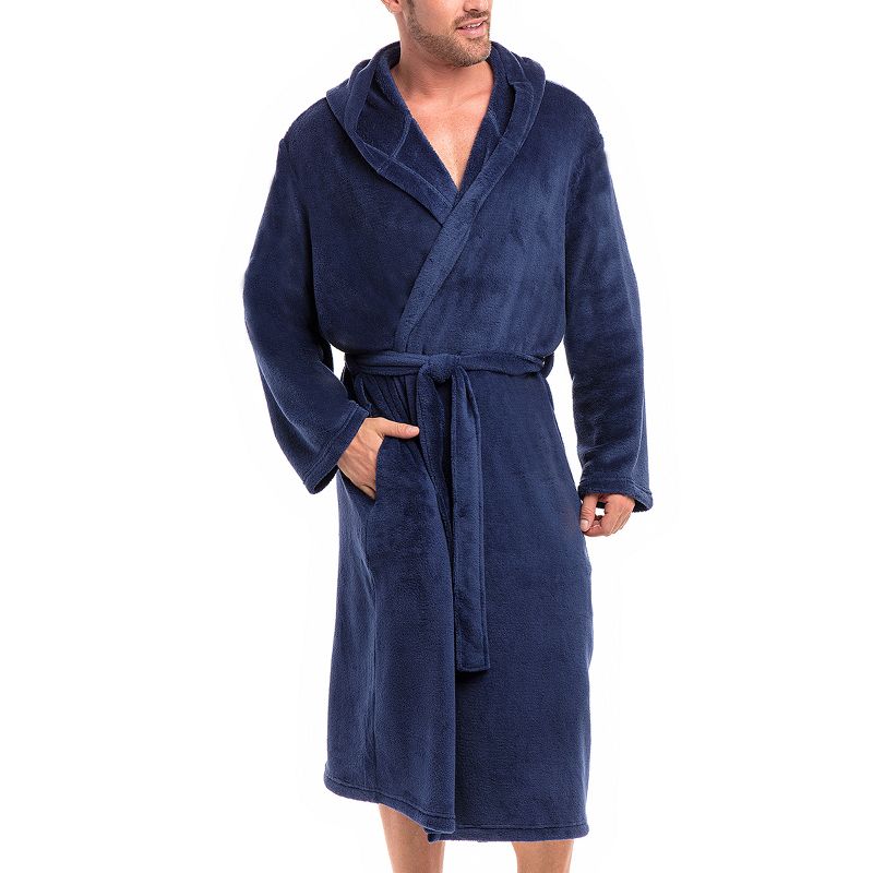 Men's Lightweight Fleece Robe with Hood, Soft Bathrobe, 1 of 7