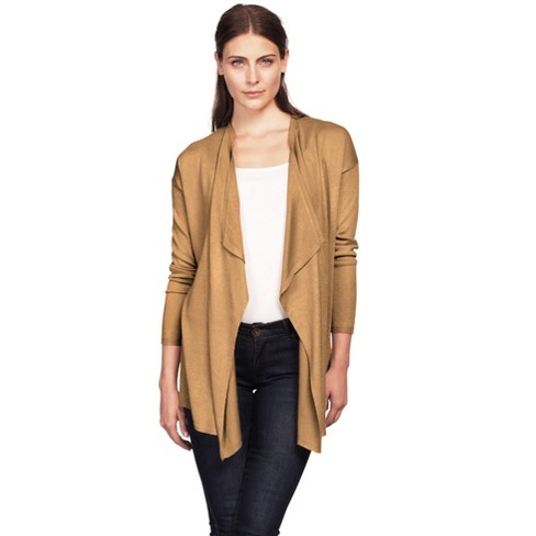 Ellos Women's Plus Size Draped Open Front Cardigan - L, Beige : Target