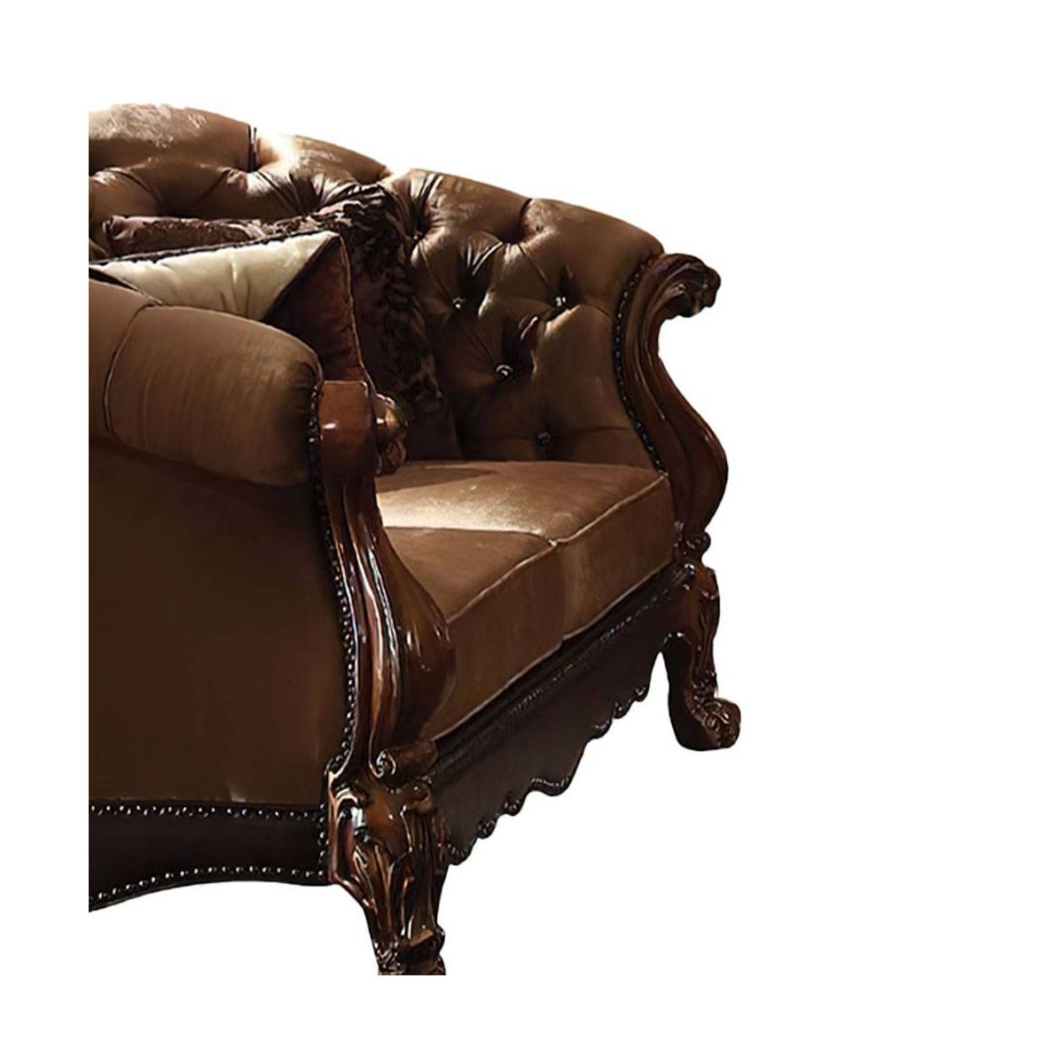 Acme Furniture Dresden Sofa Golden Brown Velvet/Cherry Oak Finish - thumbnail 3