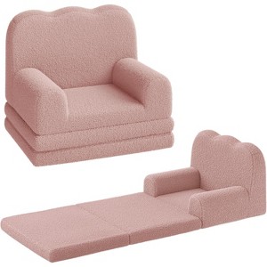 2-in-1 Convertible Kids Couch - Teddy Fleece Toddler Sofa Chair, Soft Fold-Out Lounger Bed for Playroom & Nursery, Ideal Birthday Gift - 1 of 4