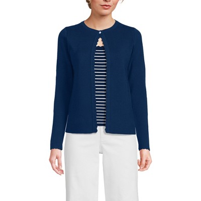 Lands' End Women's Blend Scallop Edge Fitted Cardigan Sweater