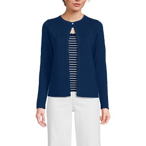 Lands' End Women's Blend Scallop Edge Fitted Cardigan Sweater - 1 of 4