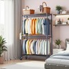 AZL1 Life Concept Garment Rack Rolling Heavy Duty 3 Tiers Adjustable Wire Shelving with 2 Rods Side Hooks for Bedroom, Black, 45.7"*16.6"*4.6" - 2 of 4