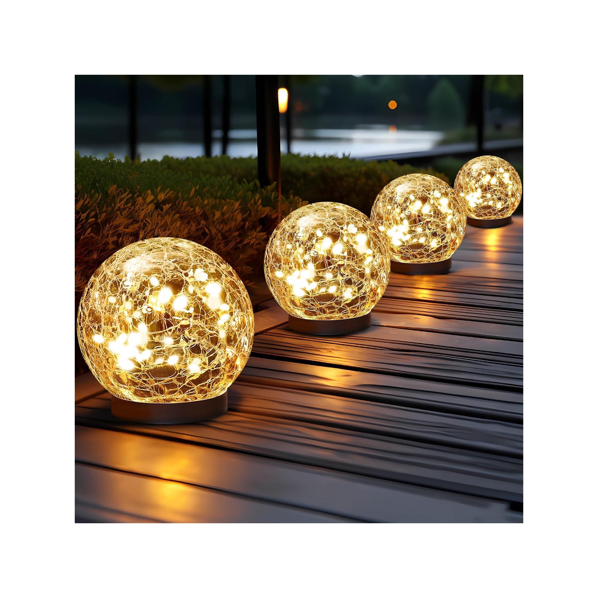Swtroom Solar Globe Lights 4 Pack Glass Ball Lights Outdoor Waterproof Solar Balls Lights Warm White Garden Lawn Backyard