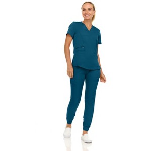 MediChic Scrubs for Women's V-Neck Scrub Set with Six Pocket Cargo Jogger Pants with 4-Way Stretch - 1 of 4