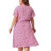 Women's Plus Size Floral V Neck Flare Sleeve Elastic Waist Casual A Line Midi Dresses - Agnes Orinda - 4 of 4