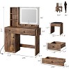 Makeup Vanity Desk with Mirror and Lights, Vanity Table Set with Drawer & Power Outlet ＆ Storage Chair & 3 Shelves, Bedroom - 4 of 4