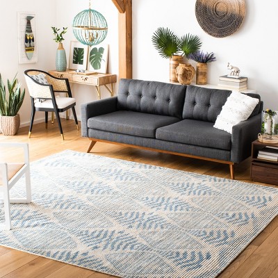 Hand-Knotted Light Blue and Ivory Wool Geometric Area Rug, 8' x 10'