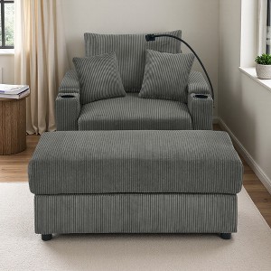 Corduroy Deep Seat Sofa Chair with Ottoman, Storage and Cup Holders - 1 of 4