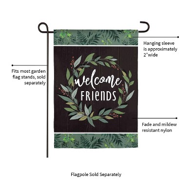 Welcome Friends Black and Green Suede Garden Flag
