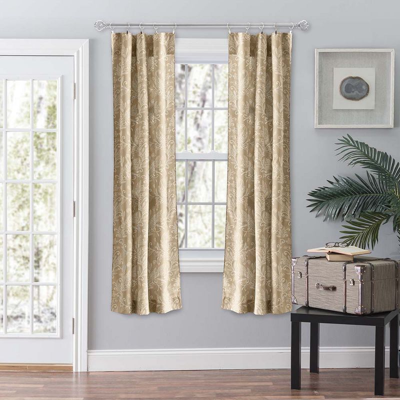 Ellis Curtain Lexington Leaf Pattern on Colored Ground Curtain Pair with Ties Tan, 1 of 5