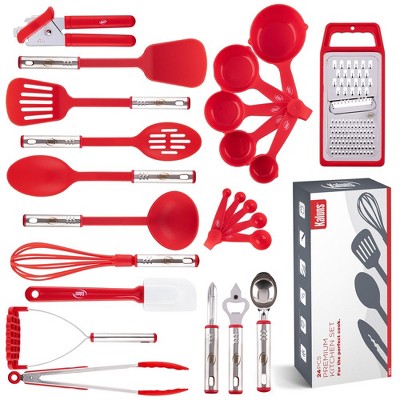 21-Piece Red Utensils Wood And Silicone Cooking Utensil Set