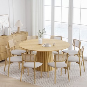 PexFix 60" Solid Wood Round Dining Table Kitchen Table for 6-8 with Tabletop & Textured Tapered Base for Living/Dining Room Coffee Office Natural - 1 of 4