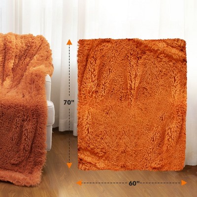 Rust Orange Reversible Faux Fur and Fleece Throw Blanket 60" x 70"