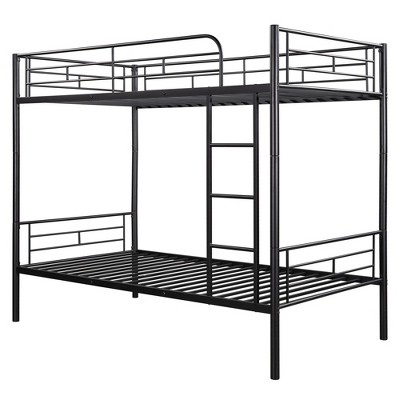NicBex Metal Bunk Bed with Ladder,Low Loft Bed with Full-Length Guardrails,Silver/White/Black
