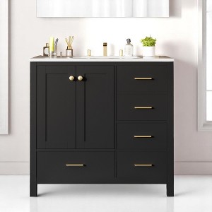 Mshliw 36 Inch Bathroom Vanity with Ceramic Sink, Freestanding Storage Cabinet with 4 Drawers and Soft Close Doors - 1 of 4